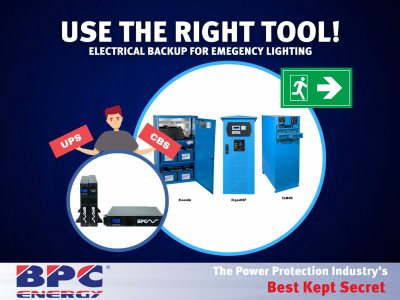 UPS (uninterruptible power supply) or CBS (central battery system for Emergency Lighting Systems