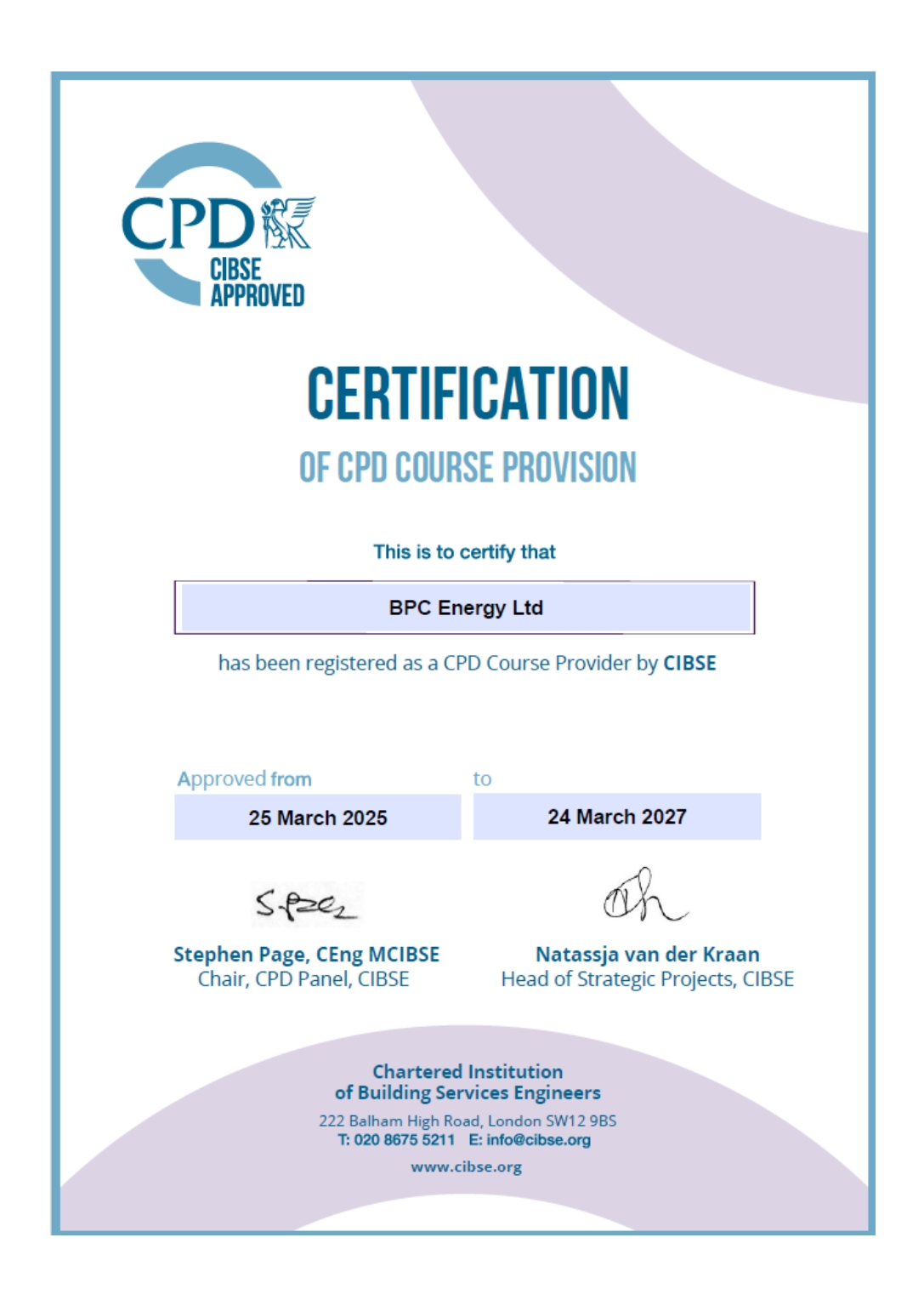 BPC Energy are a CIBSE CPD Approved Course Provider