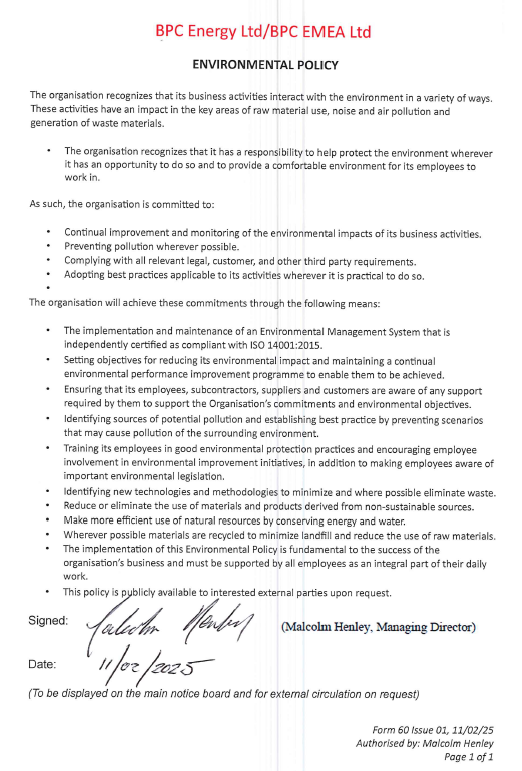 BPC Environmental Policy 2025
