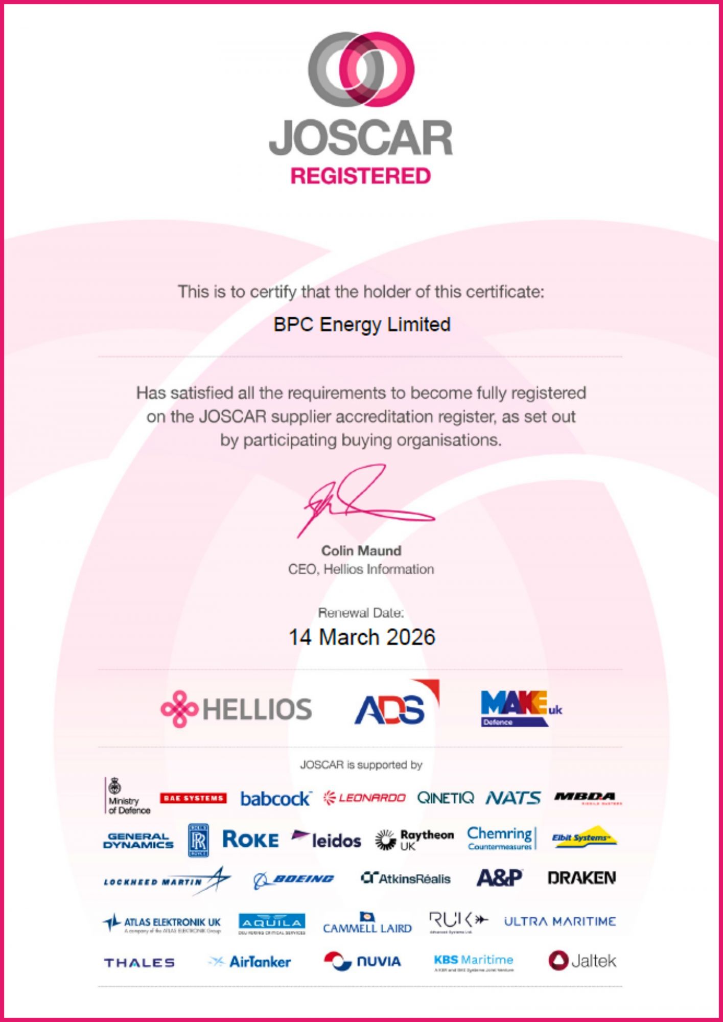 JOSCAR CERTIFIED COMPANY